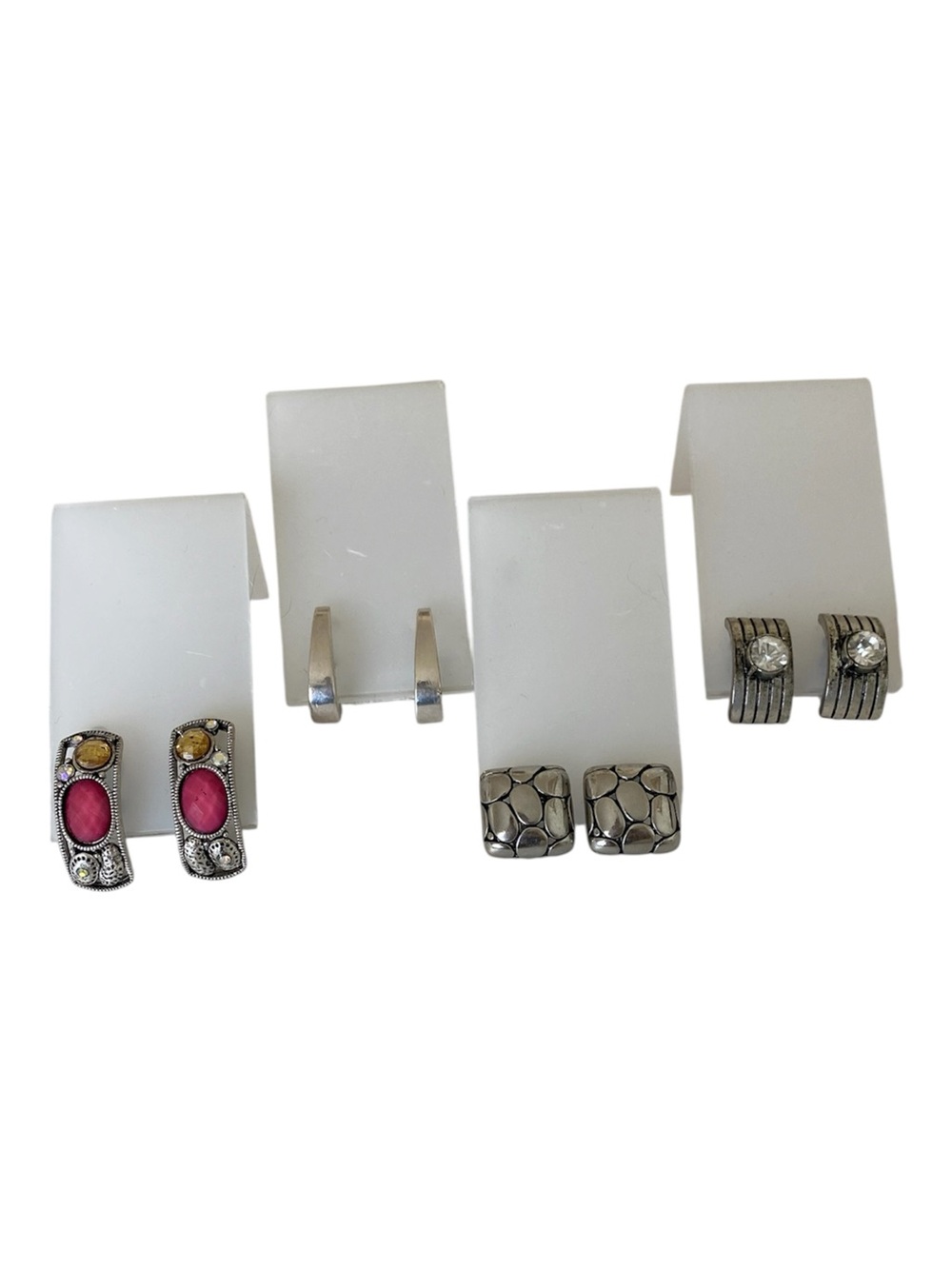 Vintage Sterling-Style Mixed Textures Fashion Clip-On Earrings - Set of 4